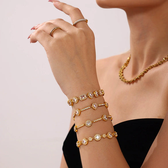 Wholesale Women's Handinlaid Geometric Zircon Stainless Steel Gestational Bracelet Combination Pvd Plated With 18K Gold For Color Protection