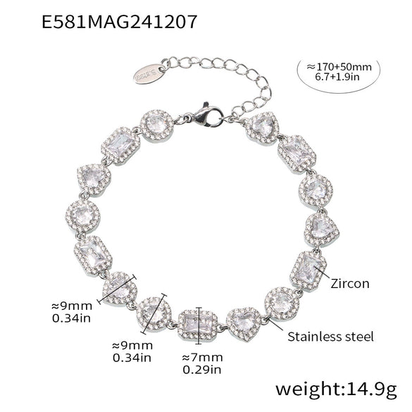 Wholesale Women's Handinlaid Geometric Zircon Stainless Steel Gestational Bracelet Combination Pvd Plated With 18K Gold For Color Protection