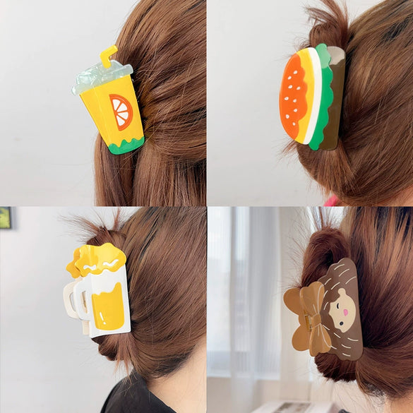 Wholesale Women's Handmade Acetic Acid Cartoon Fruit Food Style Hamburger Hairpin Shark Clip