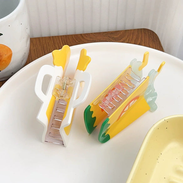 Wholesale Women's Handmade Acetic Acid Cartoon Fruit Food Style Hamburger Hairpin Shark Clip