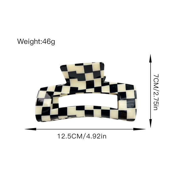Wholesale Women's Handmade Acetic Acid Plate Shark Hair Grab Clip With Checkerboard Pattern