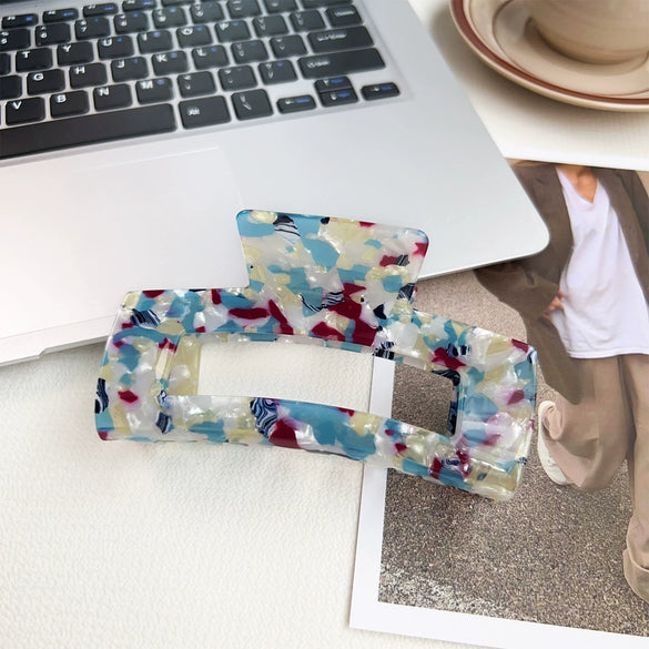 Wholesale Women's Handmade Acetic Acid Plate Shark Hair Grab Clip With Checkerboard Pattern