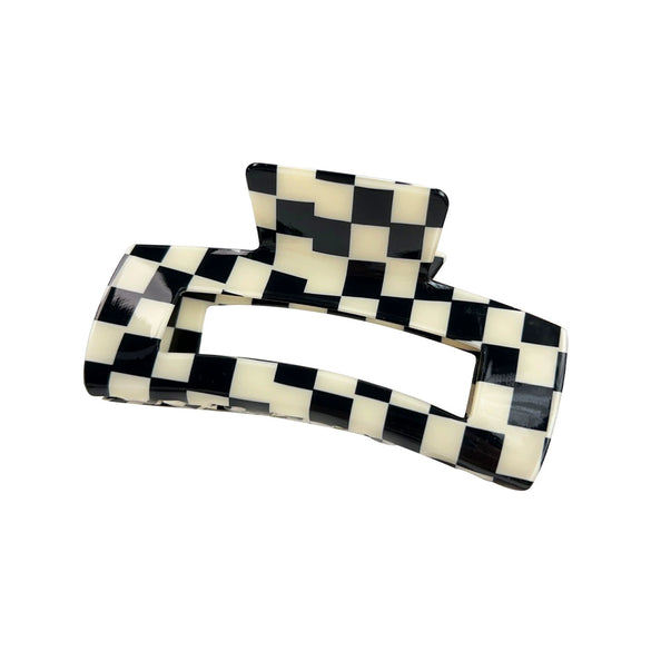 Wholesale Women's Handmade Acetic Acid Plate Shark Hair Grab Clip With Checkerboard Pattern