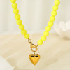 Wholesale Women's Handmade Acrylic Ball Chain Necklace With 18K Gold Plated Heart Stainless Steel Pendant