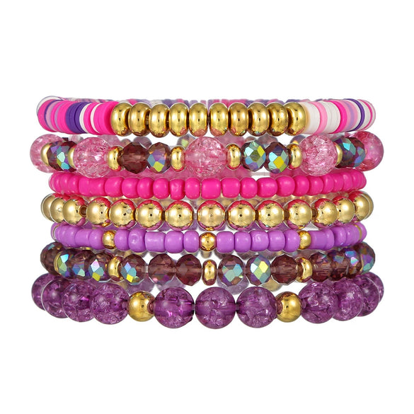 Wholesale Women's Handmade Acrylic Geometric Crystal Beaded Elastic Rope Bracelet Suit
