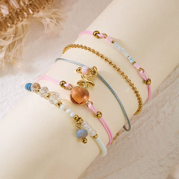 Wholesale Women's Handmade Alloy Starfish Shell Beaded Bracelet Set With Geometric And Animal Zodiac Patterns