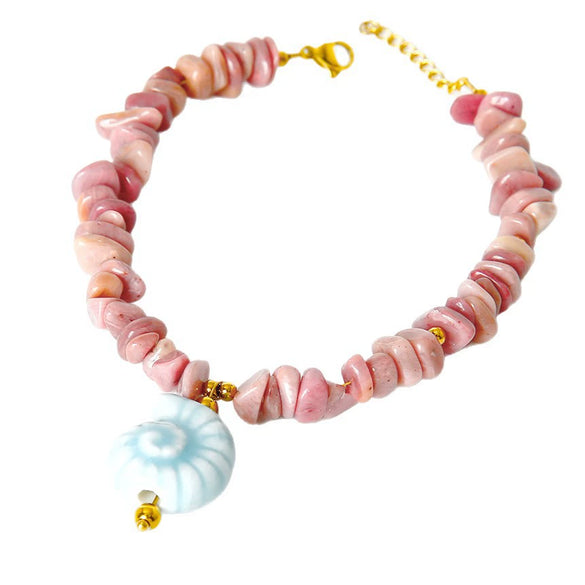 Wholesale Women's Handmade Beaded Anklet Bracelet Necklace With Conch Pendant Ceramic Natural Red Stone Stainless Steel Ball Chain Electroplated Marine Jewelry