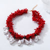 Wholesale Women's Handmade Beaded Multilayer Imitation Pearl Necklace With Geometric Pattern And Mixed Gemstone Setting