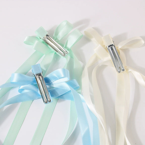 Wholesale Women's Handmade Cloth Duckbill Clip Hair Accessories Long Streamer Bow Hairpin Braided Hair Ribbon Headdress