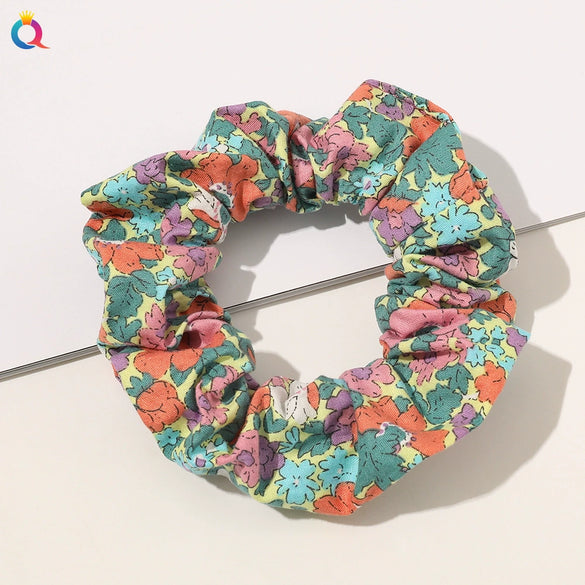 Wholesale Women's Handmade Cloth Hair Ring With Floral Plaid Pattern In Pastoral Style