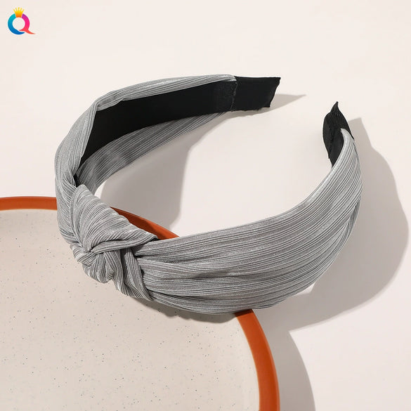Wholesale Women's Handmade Cloth Pleated Solid Color Satin Headband Hair Accessory