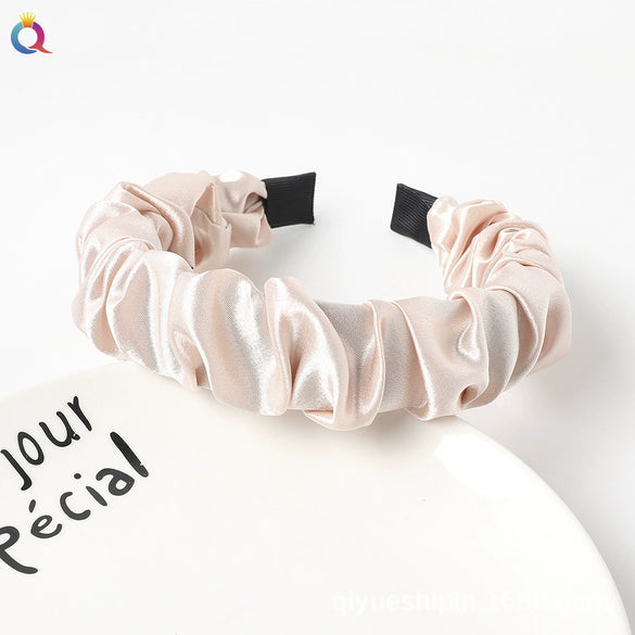 Wholesale Women's Handmade Cloth Pleated Solid Color Satin Headband Hair Accessory