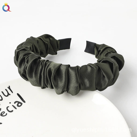 Wholesale Women's Handmade Cloth Pleated Solid Color Satin Headband Hair Accessory