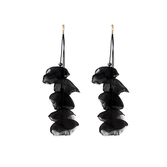 Wholesale Women's Handmade Fabric Flower Exaggerated Large Long Tassel Earrings Sweet Style