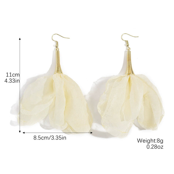 Wholesale Women's Handmade Fabric Flower Exaggerated Large Long Tassel Earrings Sweet Style