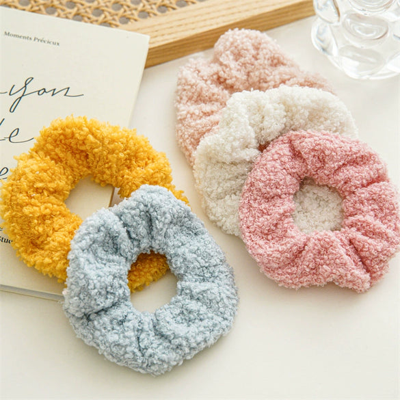 Wholesale Women's Handmade Fabric Teddy Velvet Elastic Hair Ring Headdress In Colorful Large Intestine Shape
