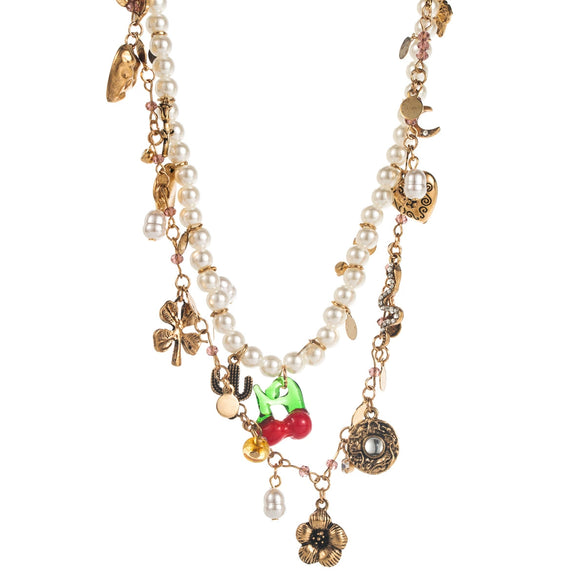 Wholesale Women's Handmade Fruit Pattern Cloth And Alloy Pendant Multilayered Necklace