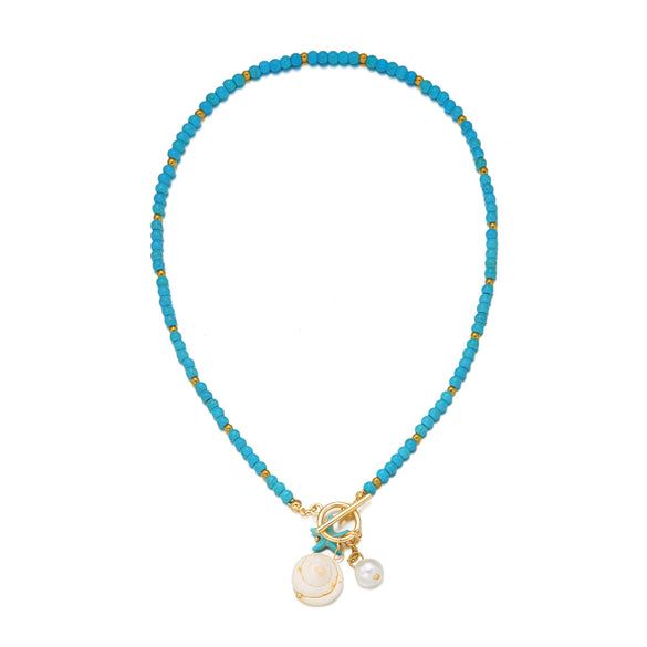 Wholesale Women's Handmade Geometric Alloy Seed Bead Necklace With Shell Conch And Starfish Pendant