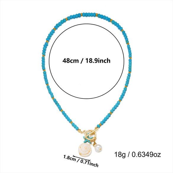 Wholesale Women's Handmade Geometric Alloy Seed Bead Necklace With Shell Conch And Starfish Pendant