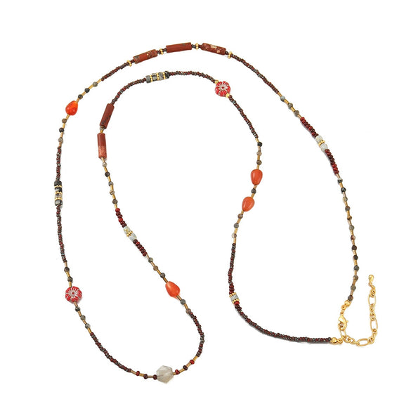 Wholesale Women's Handmade Geometric Czech Beads Red Agate Red Stone Copper Pendant Necklace