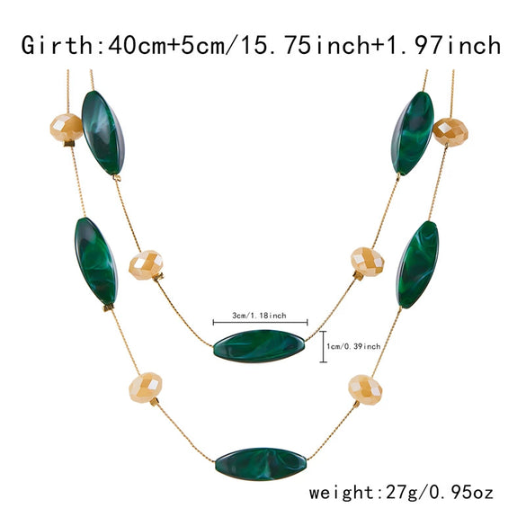 Wholesale Women's Handmade Geometric Marble Resin And Alloy Beaded Doublelayer Necklace