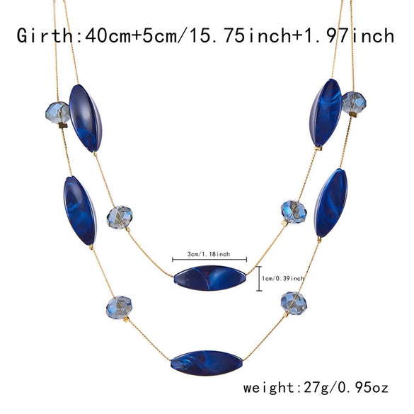 Wholesale Women's Handmade Geometric Marble Resin And Alloy Beaded Doublelayer Necklace