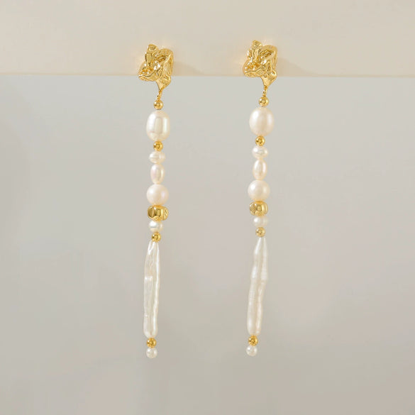 Wholesale Women's Handmade Geometric Natural Freshwater Pearl And Copper Earrings In Palace Style