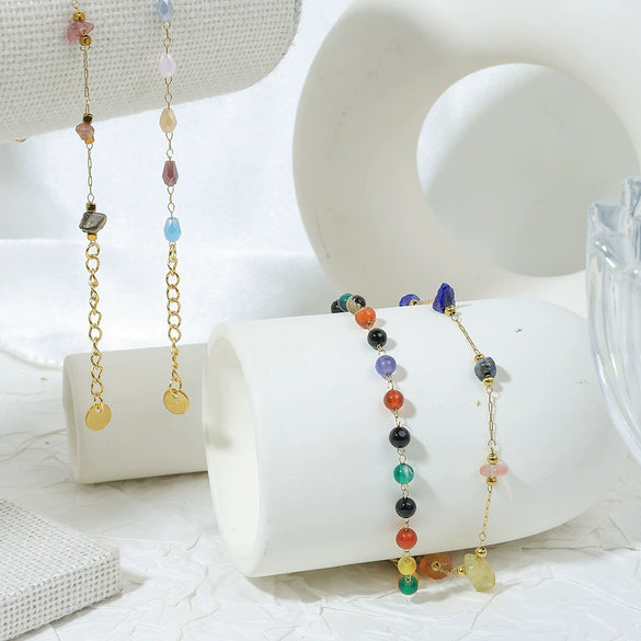 Wholesale Women's Handmade Geometric Stainless Steel Crystal Beaded Bracelet Jewelry