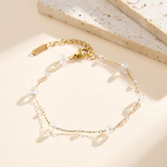 Wholesale Women's Handmade Geometric Stainless Steel 18K Gold Plated Crystal Crushed Stone Chain Bracelet