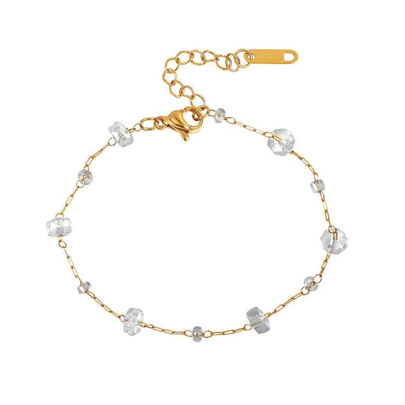 Wholesale Women's Handmade Geometric Stainless Steel 18K Gold Plated Crystal Crushed Stone Chain Bracelet