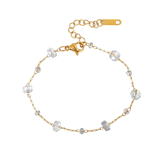 Wholesale Women's Handmade Geometric Stainless Steel 18K Gold Plated Crystal Crushed Stone Chain Bracelet