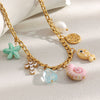 Wholesale Women's Handmade Geometric Stainless Steel Ocean Style Colorful Shell Conch Starfish Necklace