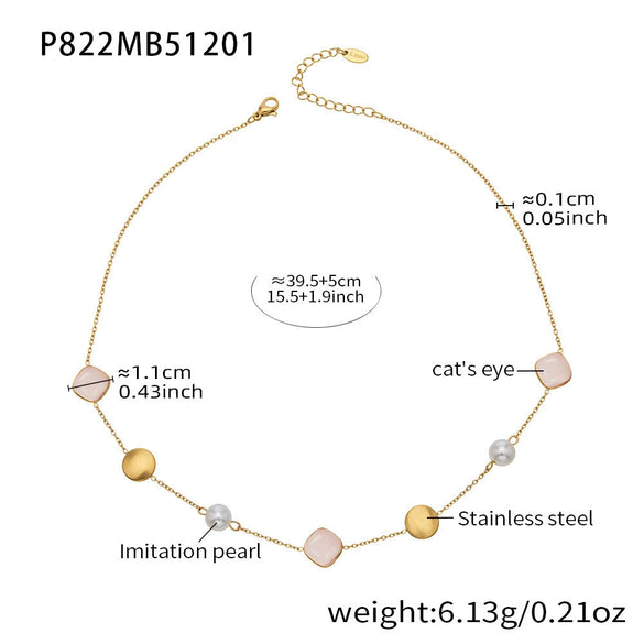 Wholesale Women's Handmade Geometric Stainless Steel Rubber Bead Clavicle Necklace With 18K Real Gold Texture Plating