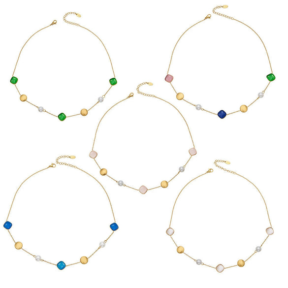 Wholesale Women's Handmade Geometric Stainless Steel Rubber Bead Clavicle Necklace With 18K Real Gold Texture Plating