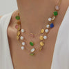 Wholesale Women's Handmade Geometric Stainless Steel Rubber Bead Clavicle Necklace With 18K Real Gold Texture Plating