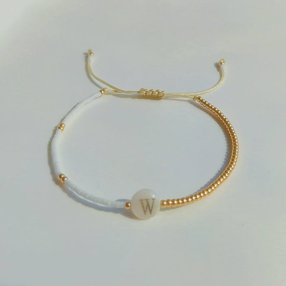 Wholesale Women's Handmade Glass Glaze Letter Geometric Beaded Bracelet