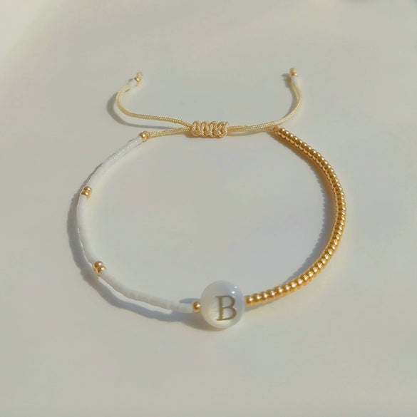 Wholesale Women's Handmade Glass Glaze Letter Geometric Beaded Bracelet