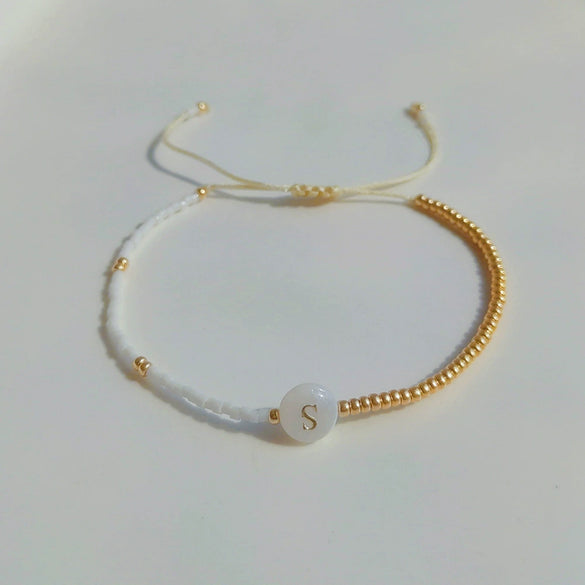 Wholesale Women's Handmade Glass Glaze Letter Geometric Beaded Bracelet