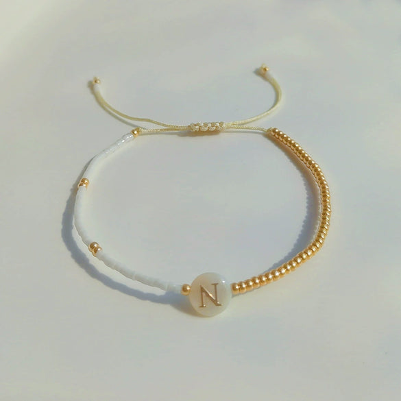 Wholesale Women's Handmade Glass Glaze Letter Geometric Beaded Bracelet