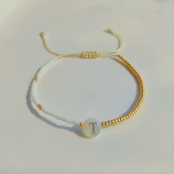 Wholesale Women's Handmade Glass Glaze Letter Geometric Beaded Bracelet