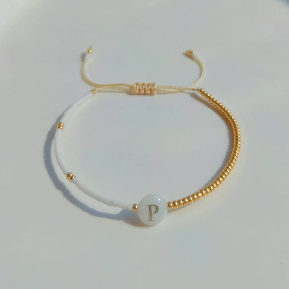 Wholesale Women's Handmade Glass Glaze Letter Geometric Beaded Bracelet