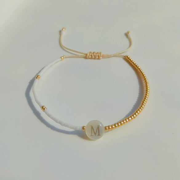 Wholesale Women's Handmade Glass Glaze Letter Geometric Beaded Bracelet