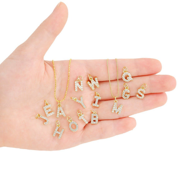Wholesale Women's Handmade Jewelry Copper Letter Pendant Necklace With Micropaved Zircon