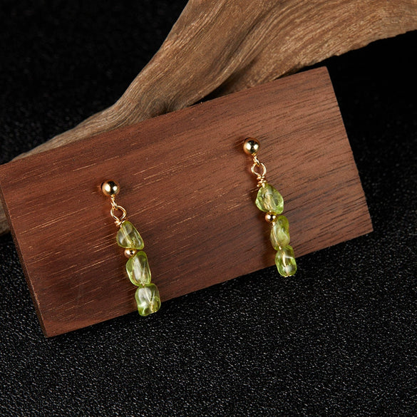 Wholesale Women's Handmade Light Luxury S925 Sterling Silver Natural Olivine Color Geometric Earrings