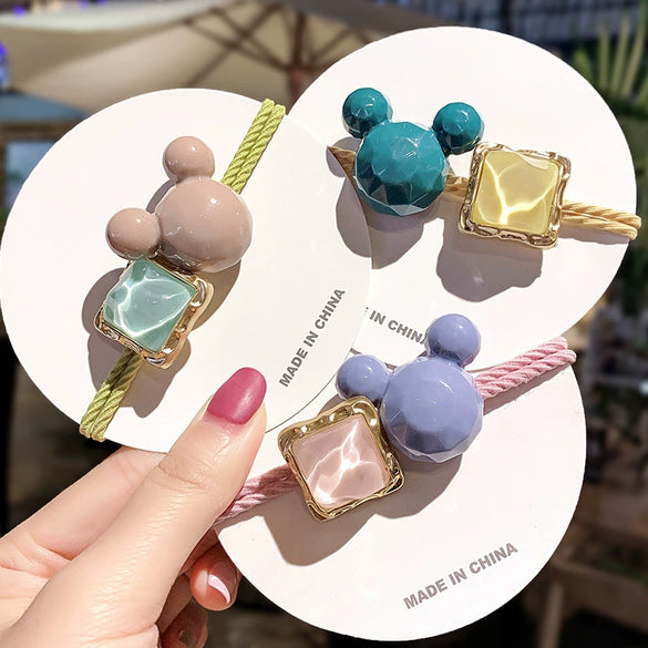 Wholesale Women's Handmade Mixed Material Geometric Hair Accessories Candy Color Square Rubber Band Hair Bands With High Elasticity