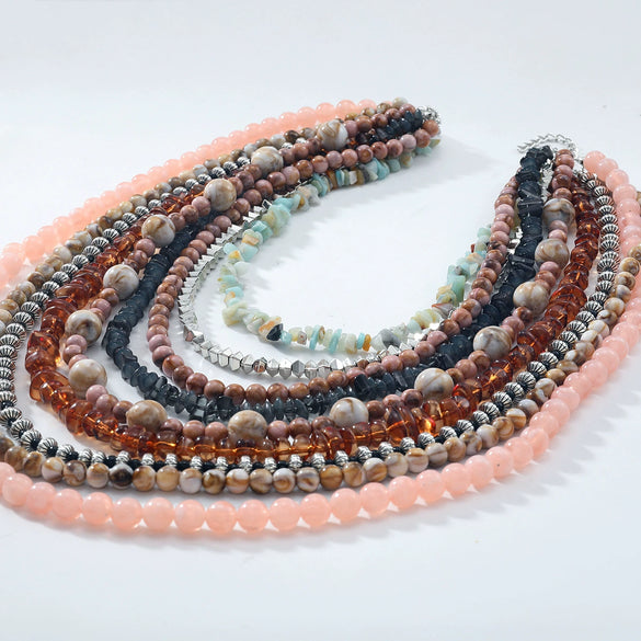 Wholesale Women's Handmade Multilayer Beaded Clavicle Chain Necklace With Artificial Crystal And Alloy Geometric Pattern Snake Bone Chain Style