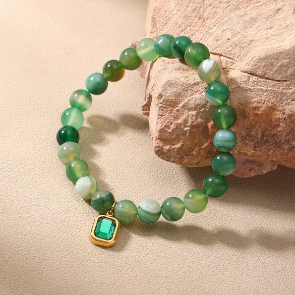 Wholesale Women's Handmade Natural Agate And Stainless Steel Geometric Pattern Electroplated Bracelet