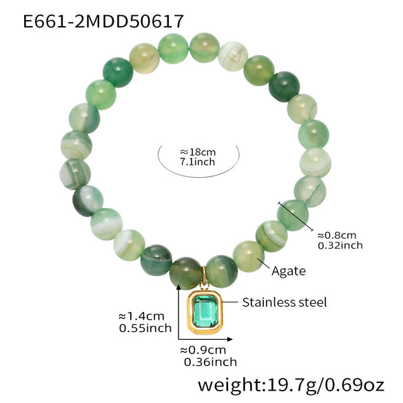 Wholesale Women's Handmade Natural Agate And 316L Stainless Steel Geometric Style Elastic Cord Bracelet With Electroplating