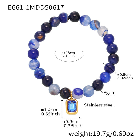 Wholesale Women's Handmade Natural Agate Beaded Elastic Cord Bracelet With Geometric Pattern Stainless Steel Material And Electroplating Processing