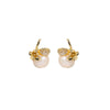 Wholesale Women's Handmade Natural Freshwater Pearl Earrings With Micro Inlaid White Zircon And Flower Design